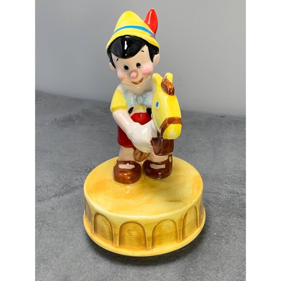 Vintage Schmid Pinocchio Ceramic Music Box Figurine with Rocking Horse - Picture 2 of 9